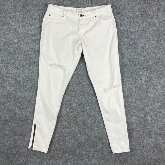 Converse One Star Jeans Womens Size 6 White Distressed Skinny Zip Ankle Casual - Picture 1 of 9